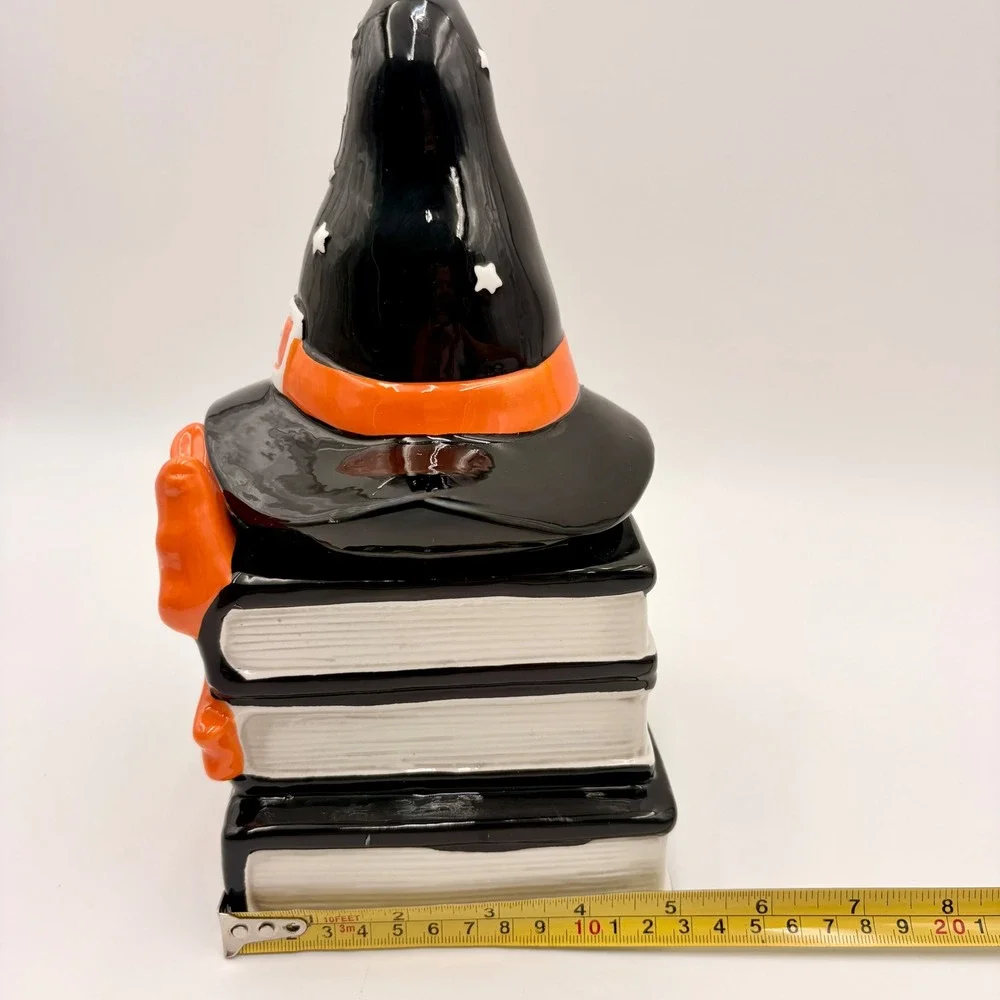 Halloween Ceramic Witch Hat Stacked Books Let's Get Spooky Candy Jar Black